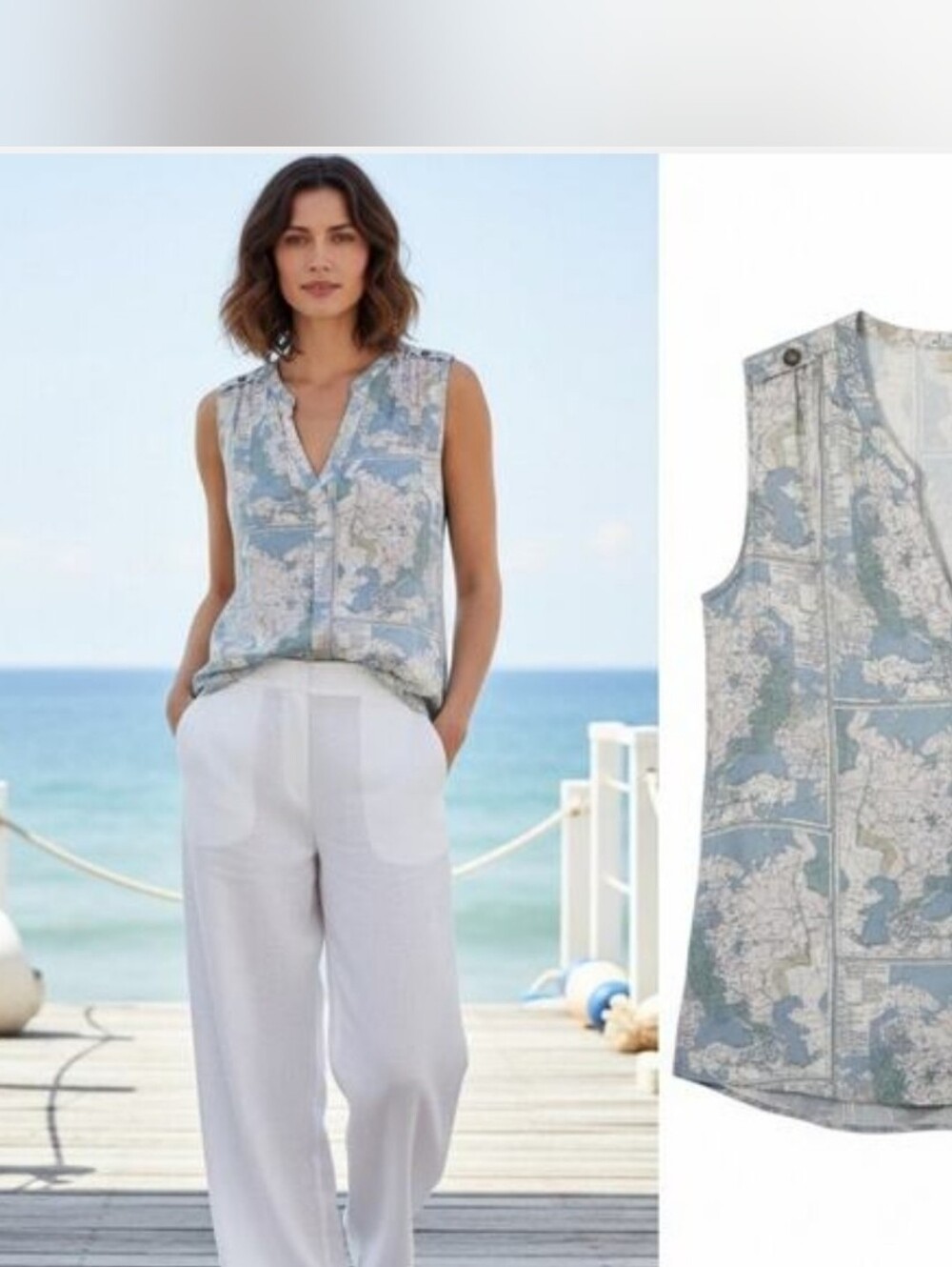 ModCloth Women’s Sleeveless Top Size XL Vintage World Map Print Blue V-Neck